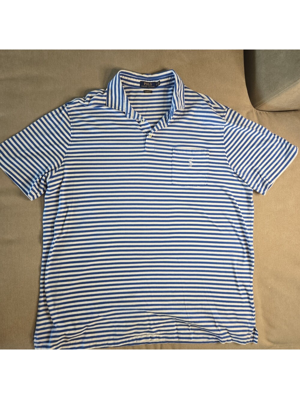 Polo Ralph Lauren Shirt Mens XL Blue White Striped Short Sleeve Embroidered
